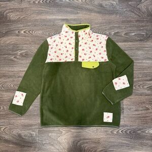 *NWT* happy camp3r red roses garden henley olive fleece patchwork pullover